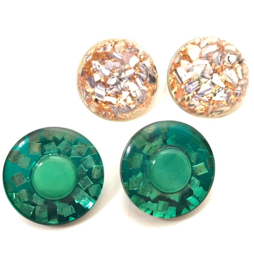 Vintage Confetti Earrings Glitter Green Gold Retro